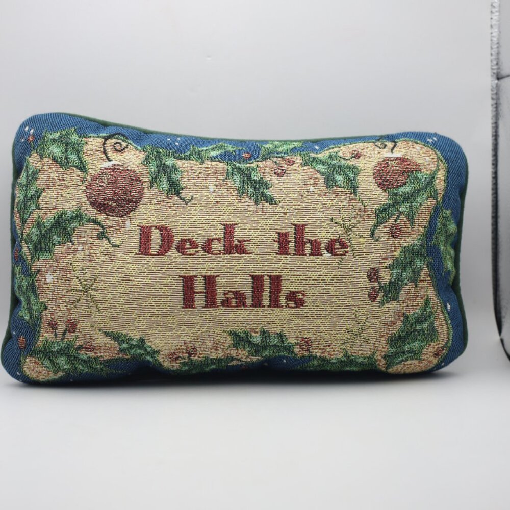 Vintage Deck the Halls Tapestry Pillow 7x12"